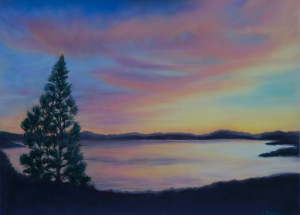 "Lake Tahoe Sunset", 19x25, pastel