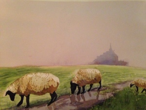 Sheep at Mont-St.- Michel, watercolor, 11x15( study)