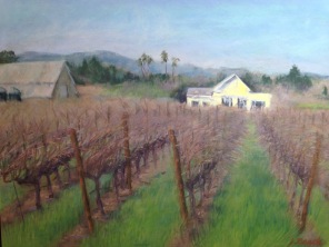 "Yellow House in the Vineyard", pastel, 12x16